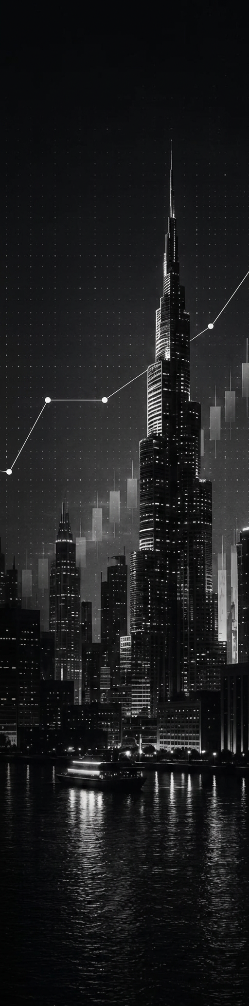 City skyline with ascending performance chart representing capital and growth